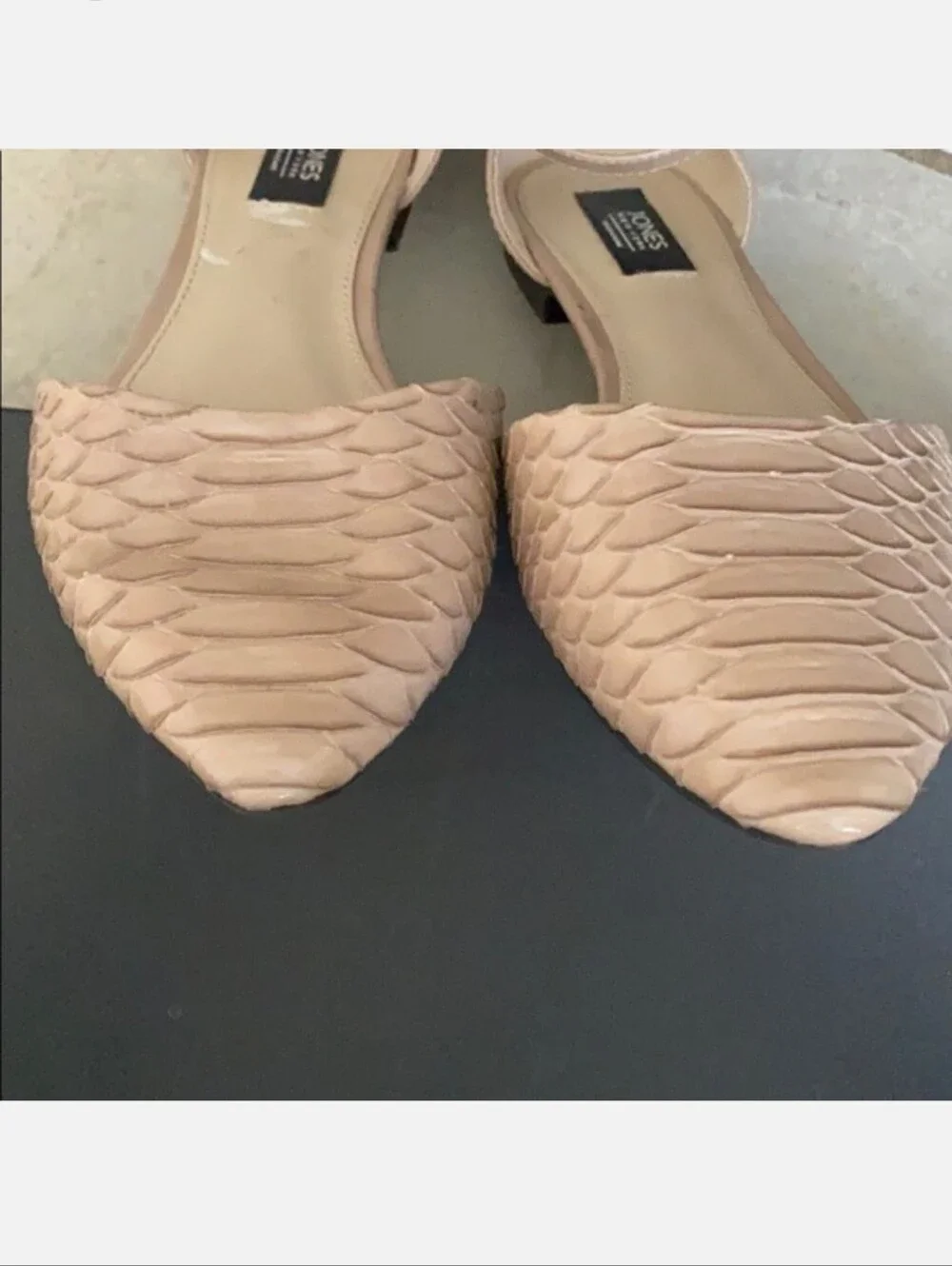 Jones New York | Sophia Nude Patent Pointed Ankle-Strap Flats